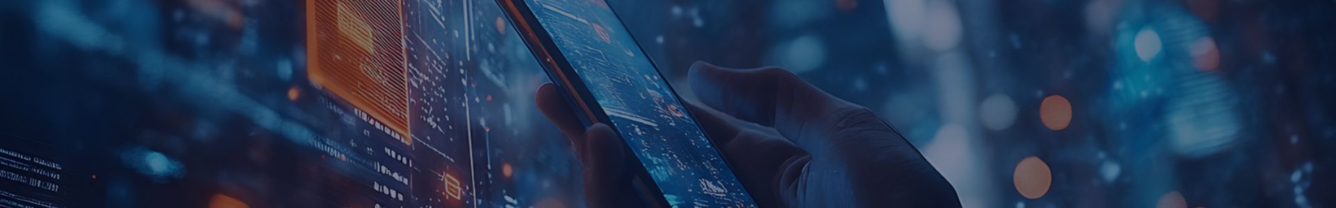 Abstract streaks of deep blue and warm orange colors blend dynamically.