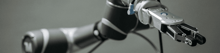 A sophisticated robotic arm with a camera mounted near its multi-fingered gripper.