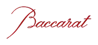 Red cursive 'Baccarat' logo on a black background.