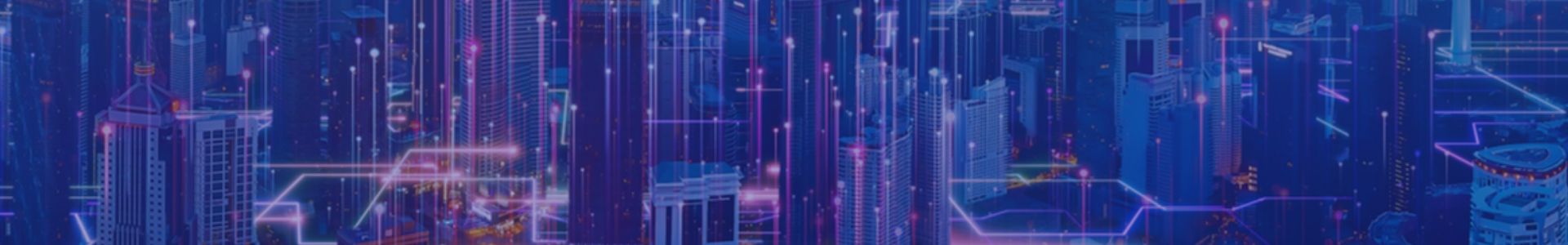 Abstract digital background with glowing blue and purple lines forming a grid pattern.