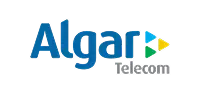 Algar Telecom logo with colorful triangular play button symbol.