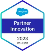 Salesforce Partner Innovation 2023 Winner badge in blue and white.