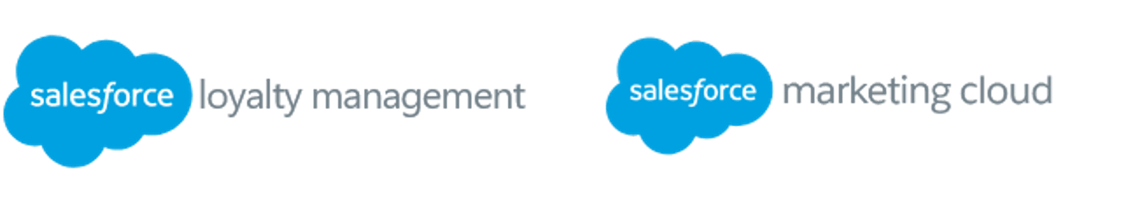Salesforce cloud logos next to text for loyalty management and marketing cloud services.