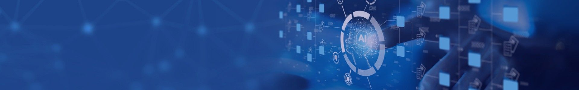 Abstract blue background with blurred squares and a glowing circular element suggesting digital connectivity.