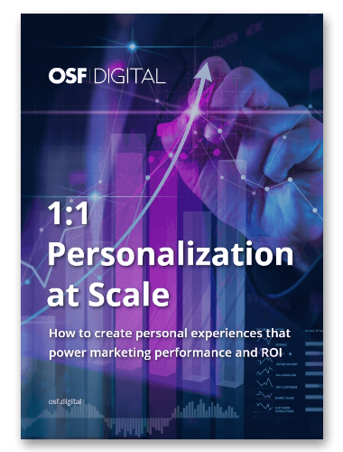 OSF Digital whitepaper: 1:1 Personalization at Scale, showing a rising graph.