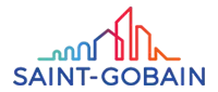 Saint-Gobain logo with a colorful cityscape graphic above blue text.