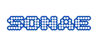 Blue 'SONAE' logo made from interconnected dots.