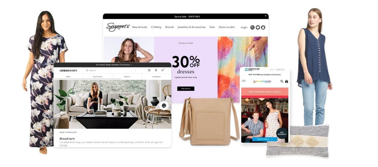 Digital collage showcasing fashion, lifestyle, and e-commerce platforms with product displays.